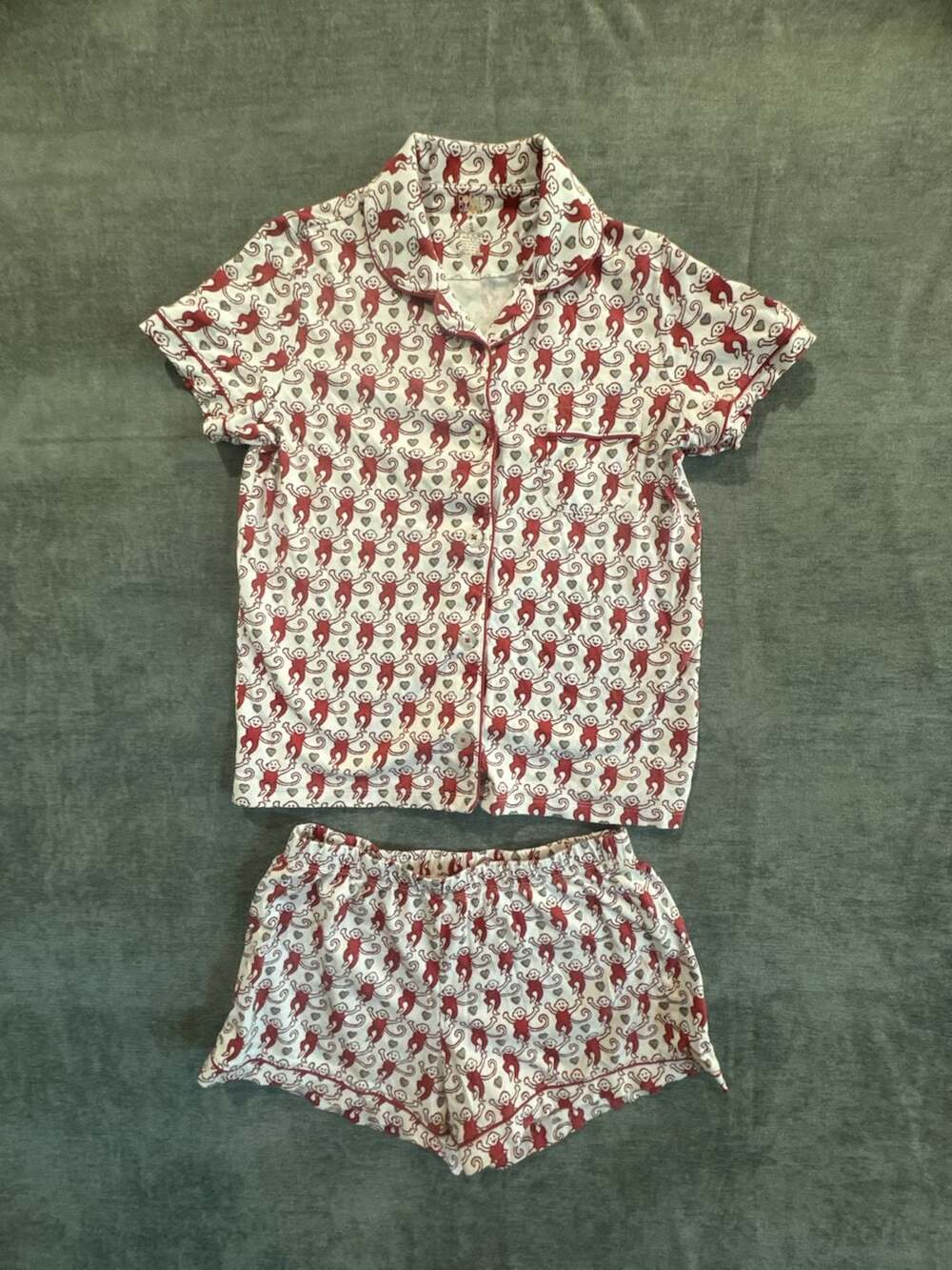 Roller Rabbit Pima Cotton Monkey and Hearts Short Sleeve Button-Down Pajama Set